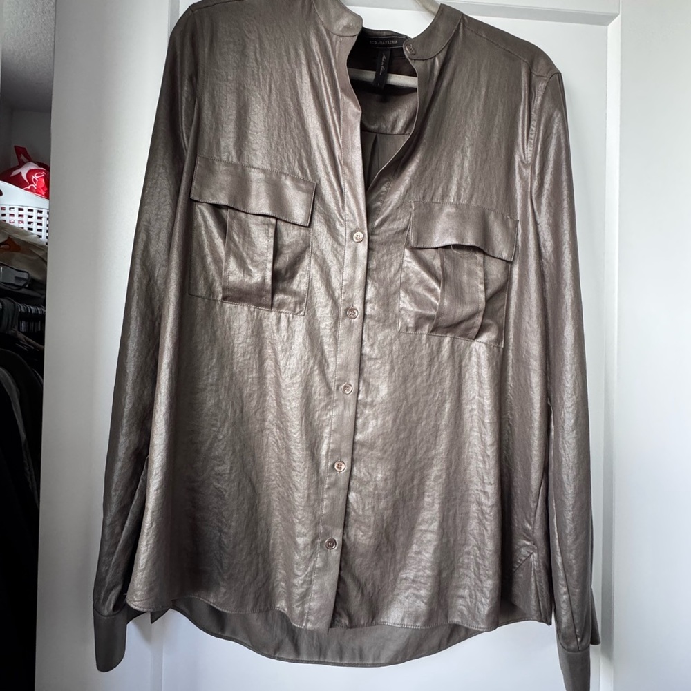 BCBGMaxAzria Metallic Green Blouse, size L
